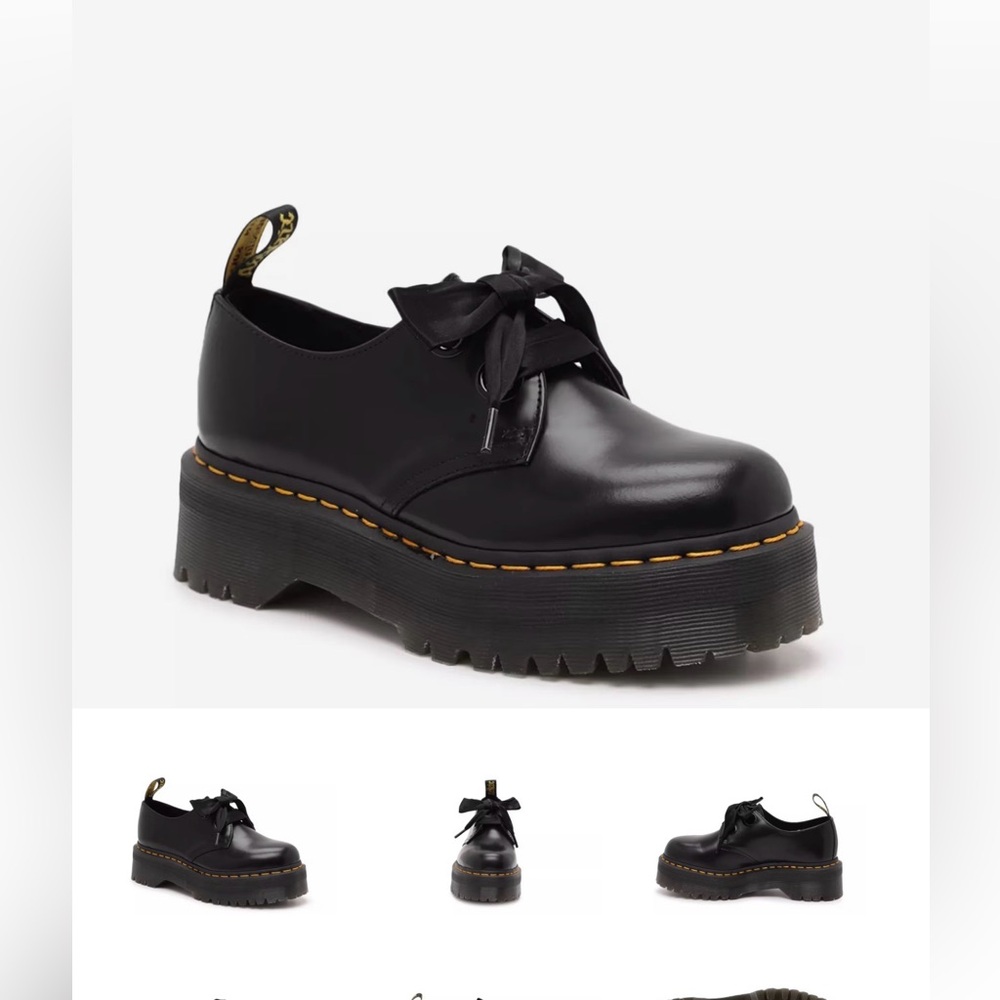 Dr. Martens Black Platform Loafers with Bow Laces